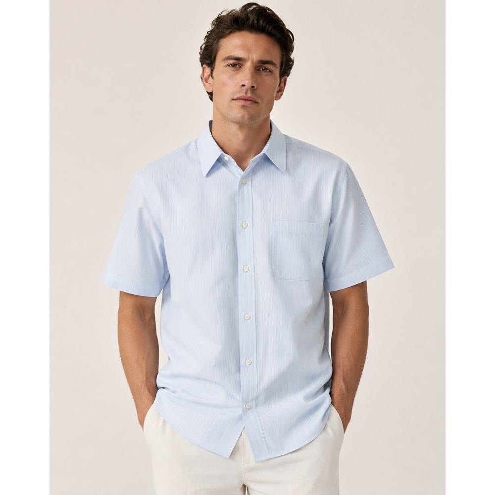 Givenchy Monsieur Blue Dress Shirt Men L Short Sleeve Button Up Luxury NWT